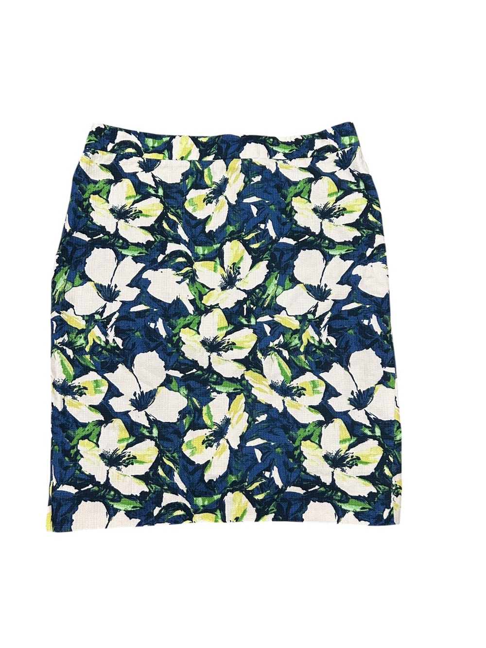 J Crew Floral Print Pencil Skirt in Navy, White & Green Size 4